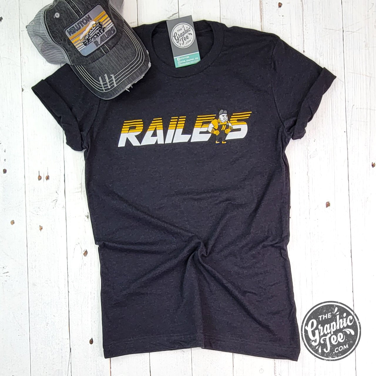 Newton Railers with Railerman Black Heather Short Sleeve Unisex Tee - The Graphic Tee