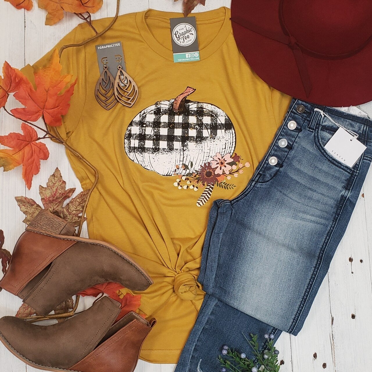 Plaid Pumpkin - Mustard Tee - The Graphic Tee