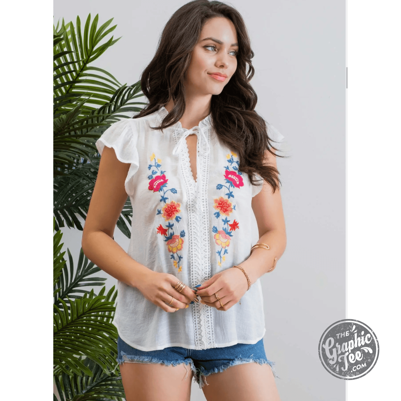 Pretty Little Miss Neck Tie Embroidered Top - The Graphic Tee