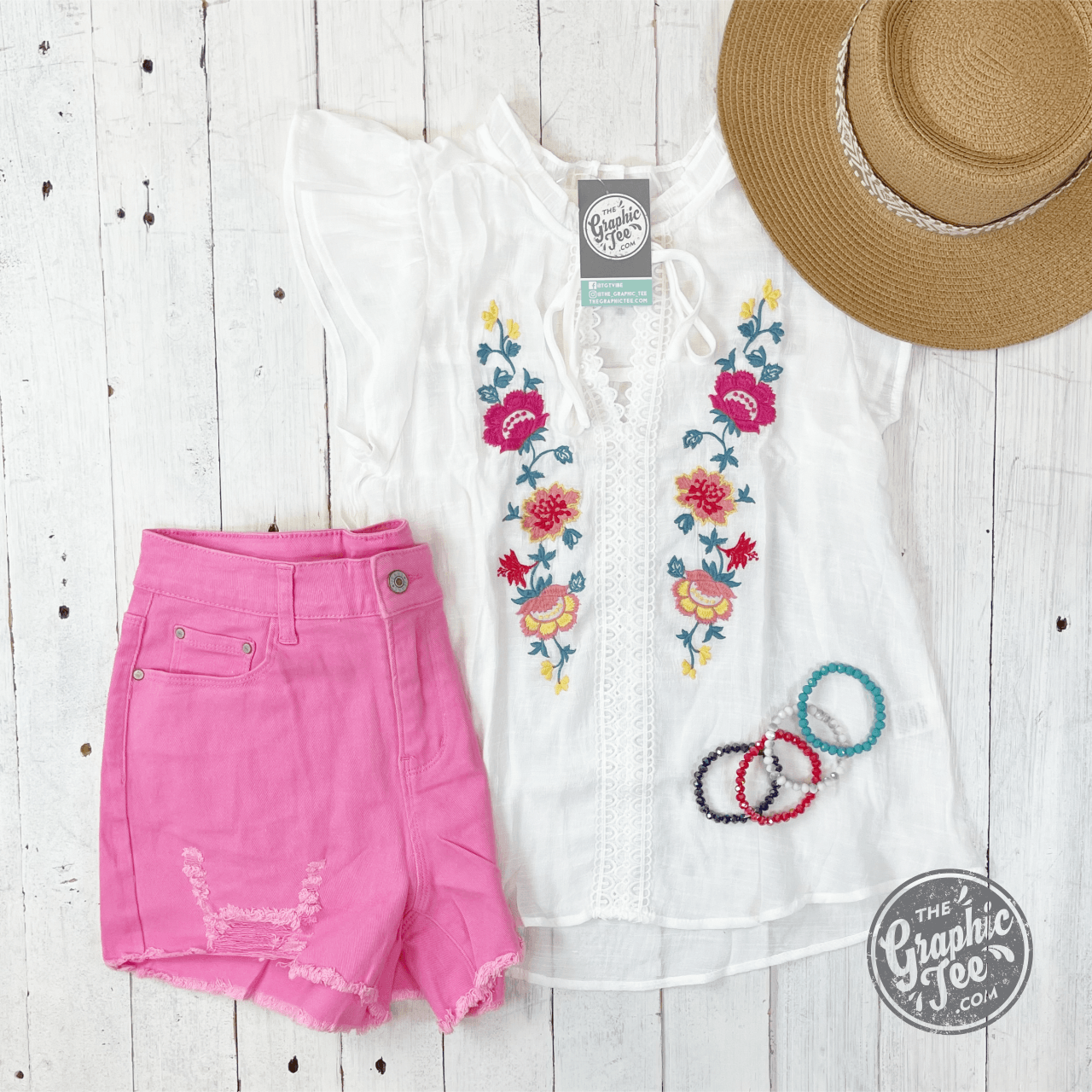 Pretty Little Miss Neck Tie Embroidered Top - The Graphic Tee