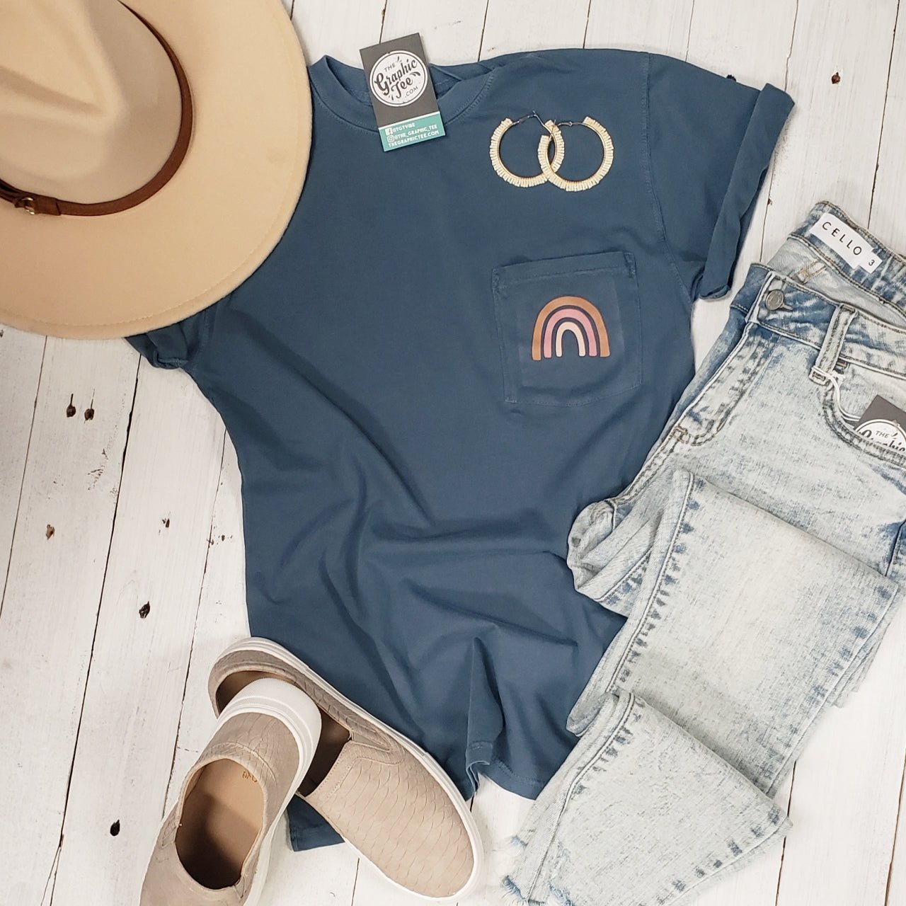 Rainbow Pocket Unisex Comfort Wash Tee - The Graphic Tee