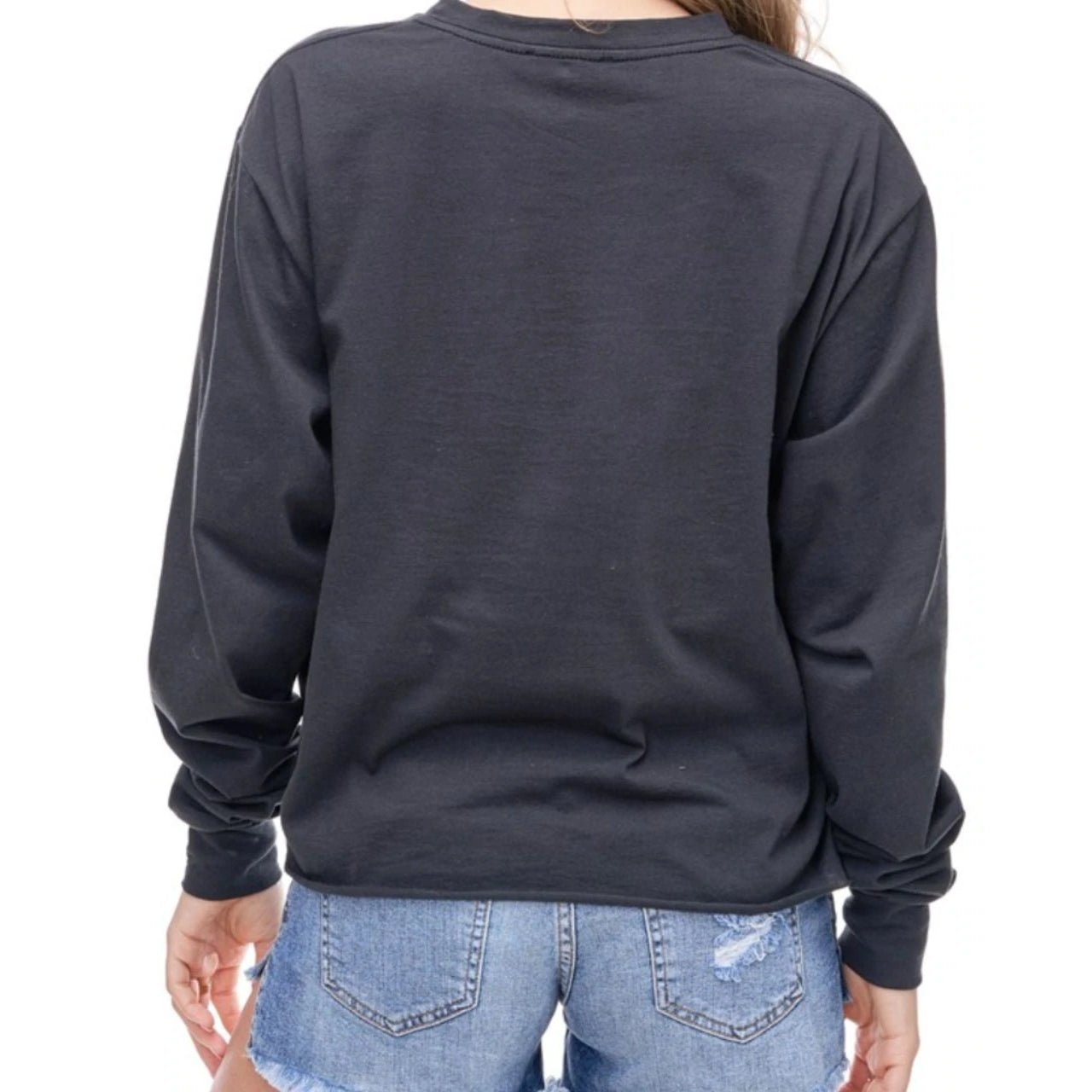 Rayne Raw Hem Long Sleeve Crop Top - The Graphic Tee