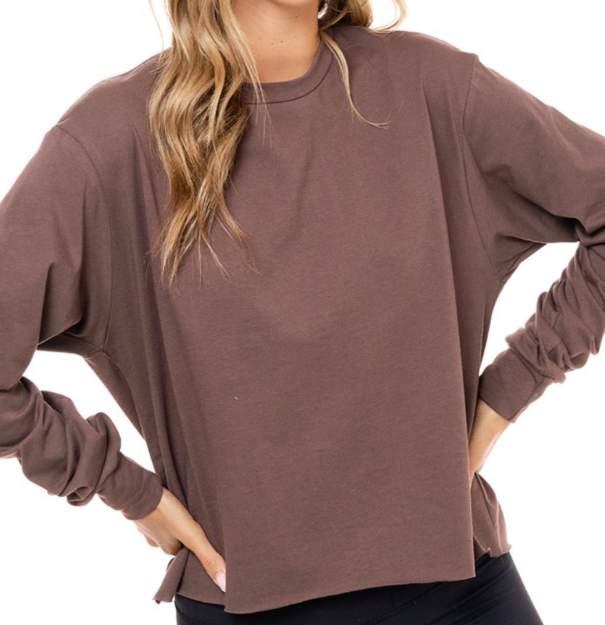 Rayne Raw Hem Long Sleeve Crop Top - The Graphic Tee