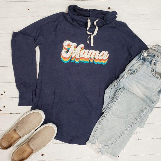 Retro Mama New Era Ladies Sueded Cotton Blend Cowl Neck - Long Sleeve Tee - The Graphic Tee