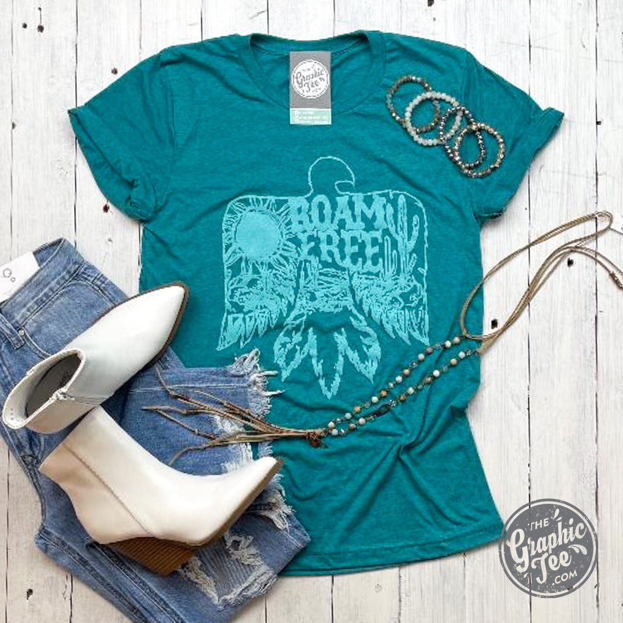 Roam Free Teal Crewneck Short Sleeve Unisex Tee - The Graphic Tee