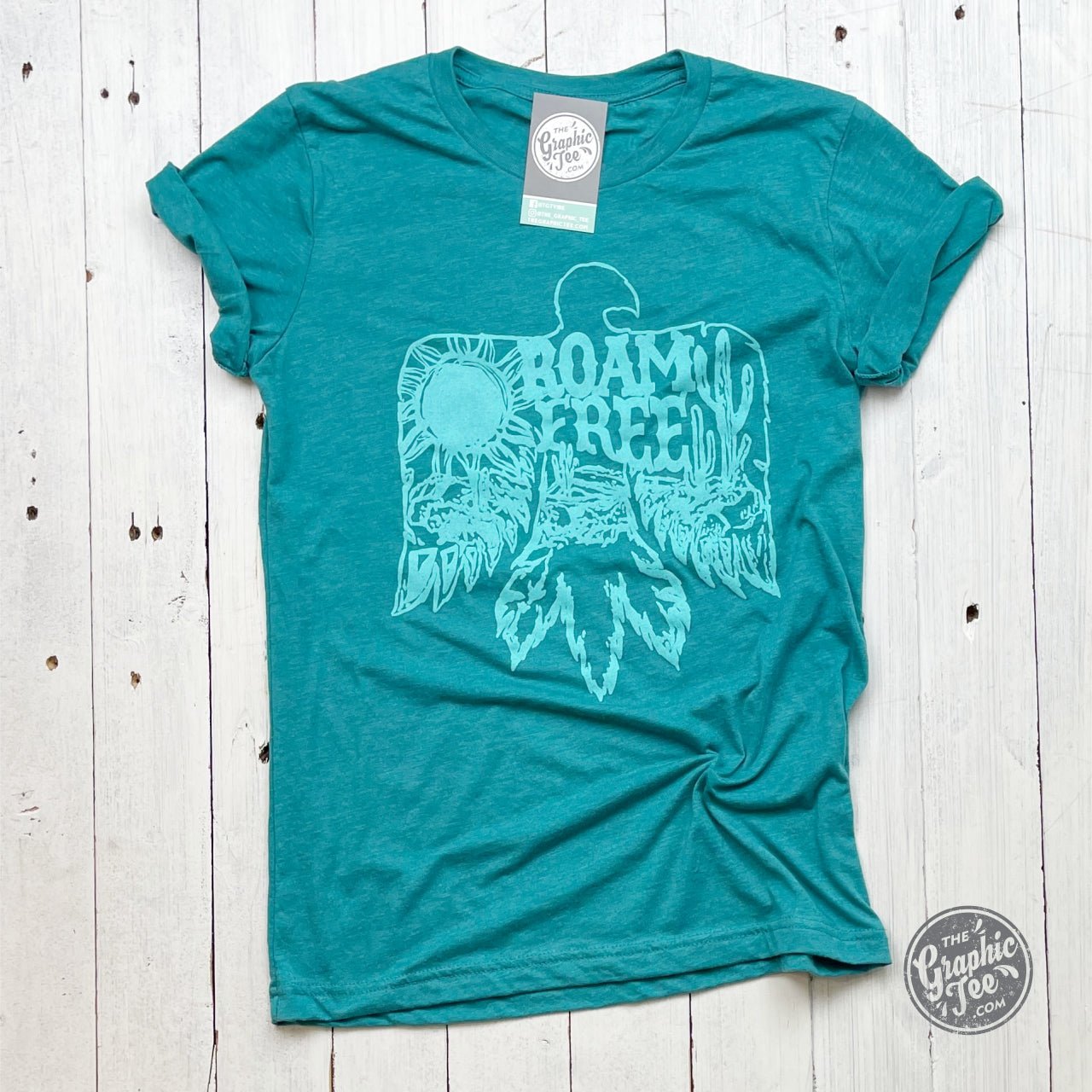 Roam Free Teal Crewneck Short Sleeve Unisex Tee - The Graphic Tee