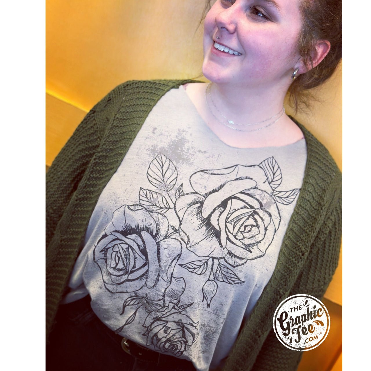 Roses Heather Stone V Neck Short Sleeve Tee - The Graphic Tee