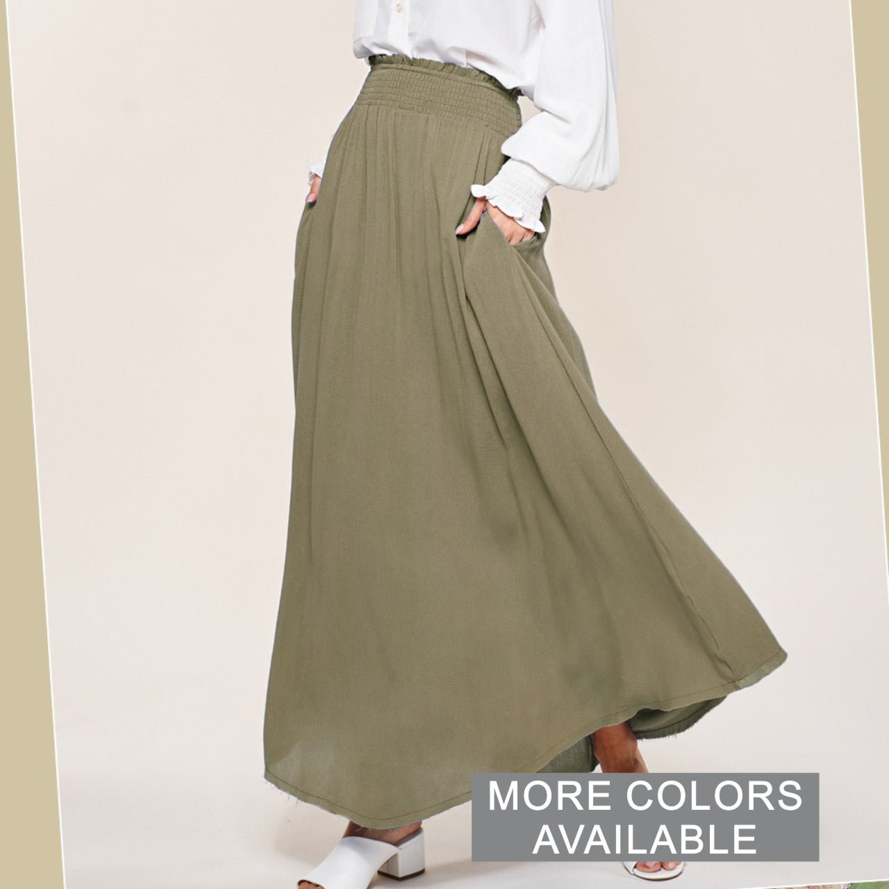 Sari Maxi Skirt With High Rise Smoked Waistband With Raw Edge Hem - The Graphic Tee