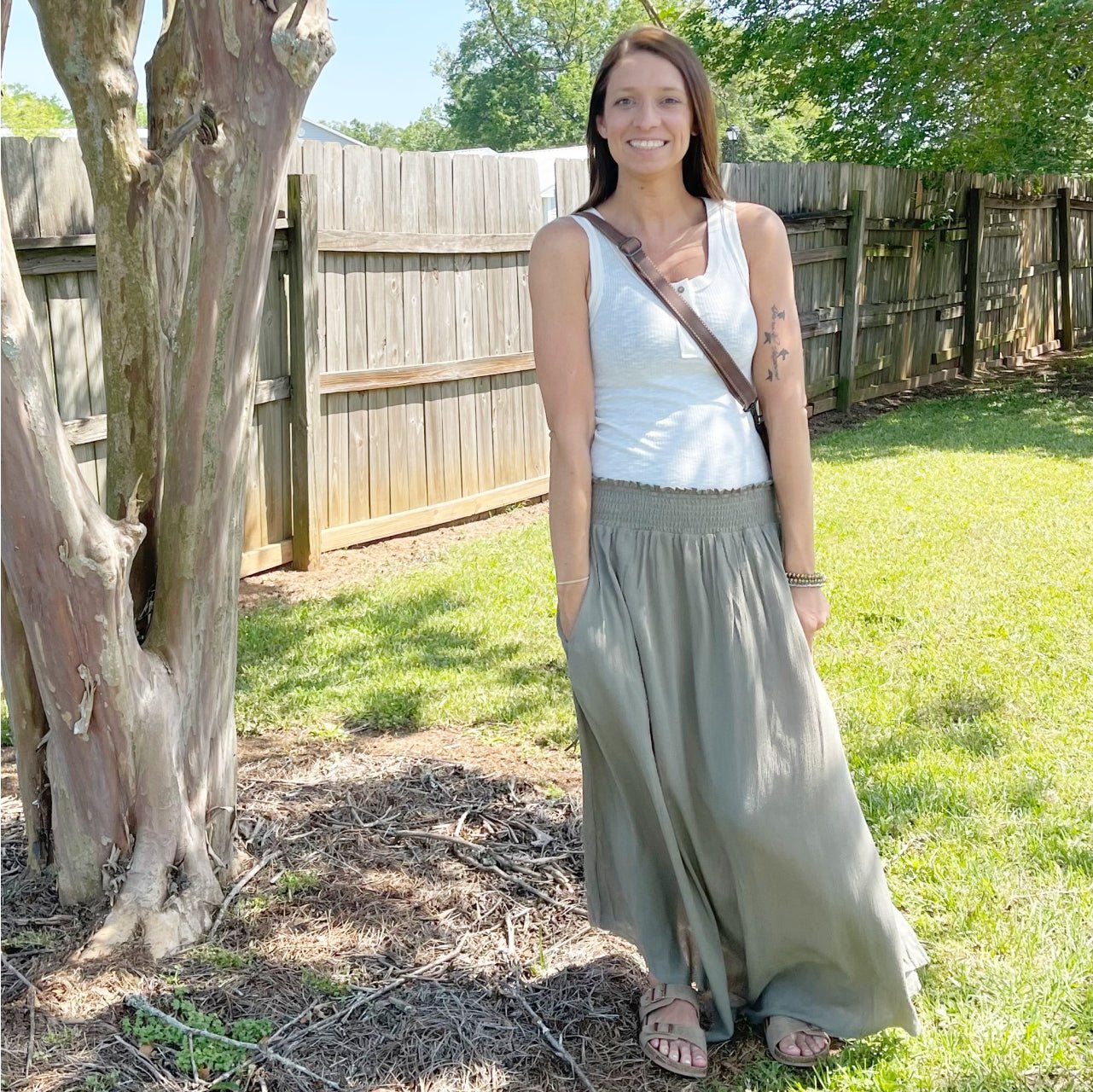 Sari Maxi Skirt With High Rise Smoked Waistband With Raw Edge Hem - The Graphic Tee
