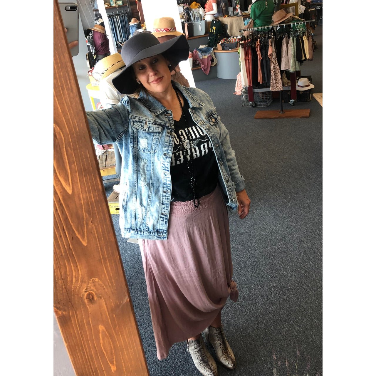 Sari Maxi Skirt With High Rise Smoked Waistband With Raw Edge Hem - The Graphic Tee