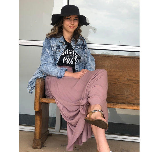 Sari Maxi Skirt With High Rise Smoked Waistband With Raw Edge Hem - The Graphic Tee