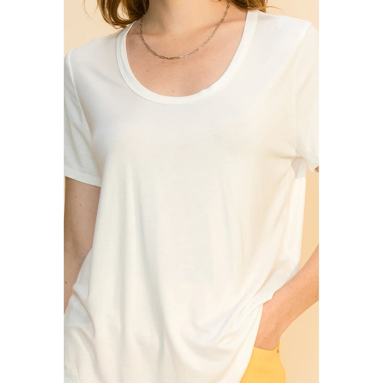 Scoop Neck Basic Tee with Back Seam Detail - The Graphic Tee