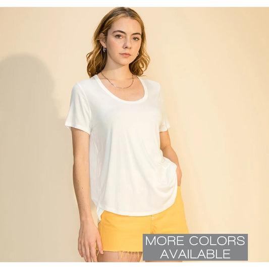 Scoop Neck Basic Tee with Back Seam Detail - The Graphic Tee