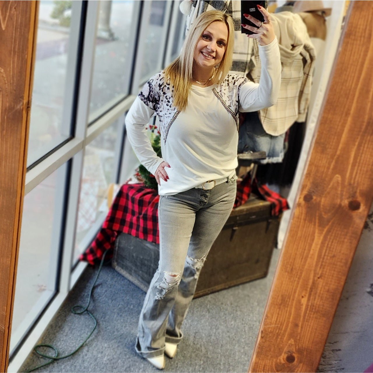 Shay Leopard and Snakeskin Detail Long Sleeve Top - The Graphic Tee