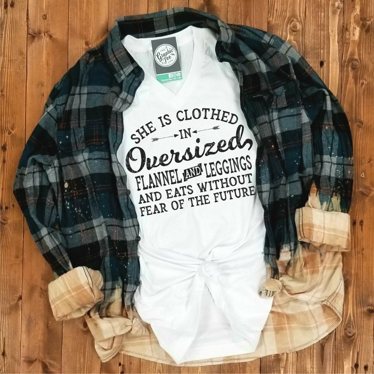 She is Clothed in Oversized Flannel and Leggings... - V-Neck Tee - The Graphic Tee