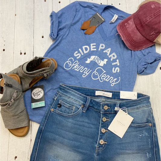 Side Parts And Skinny Jeans V Neck Unisex Tee - The Graphic Tee