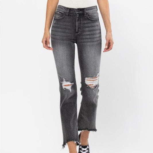 Sneak Peek Black High Rise Straight Leg Jeans - The Graphic Tee