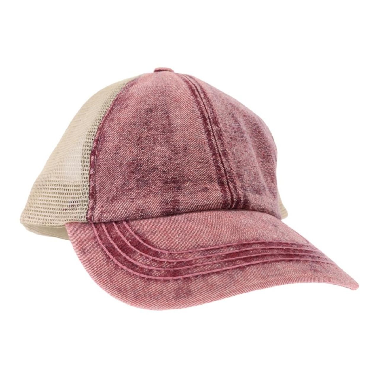 Stonewashed Denim Mesh Criss Cross High Pony C.C Ball Cap - The Graphic Tee