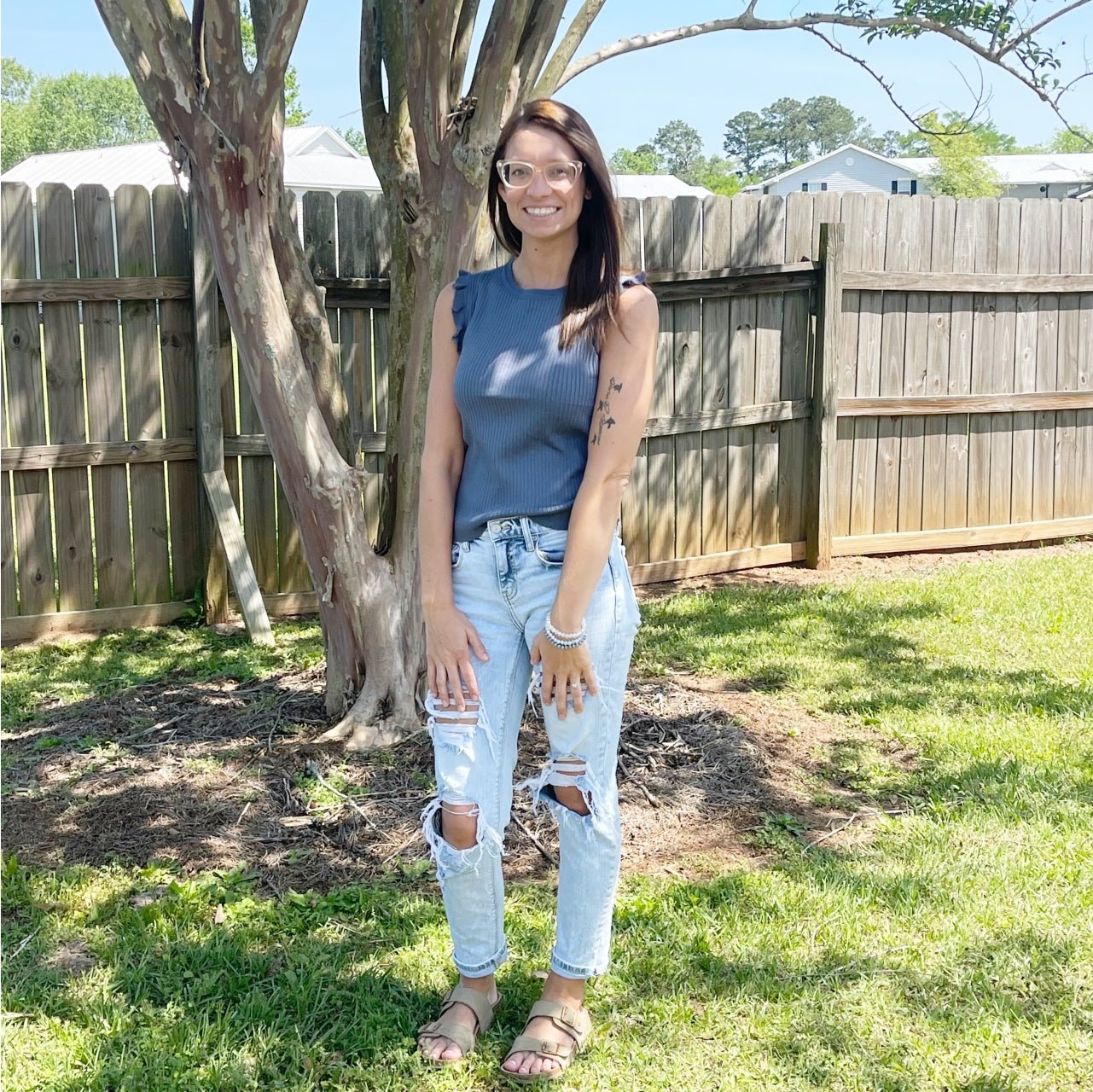 Summer Ruffle Sleeveless Top With High Neckline - The Graphic Tee