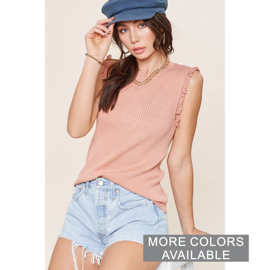 Summer Ruffle Sleeveless Top With High Neckline - The Graphic Tee