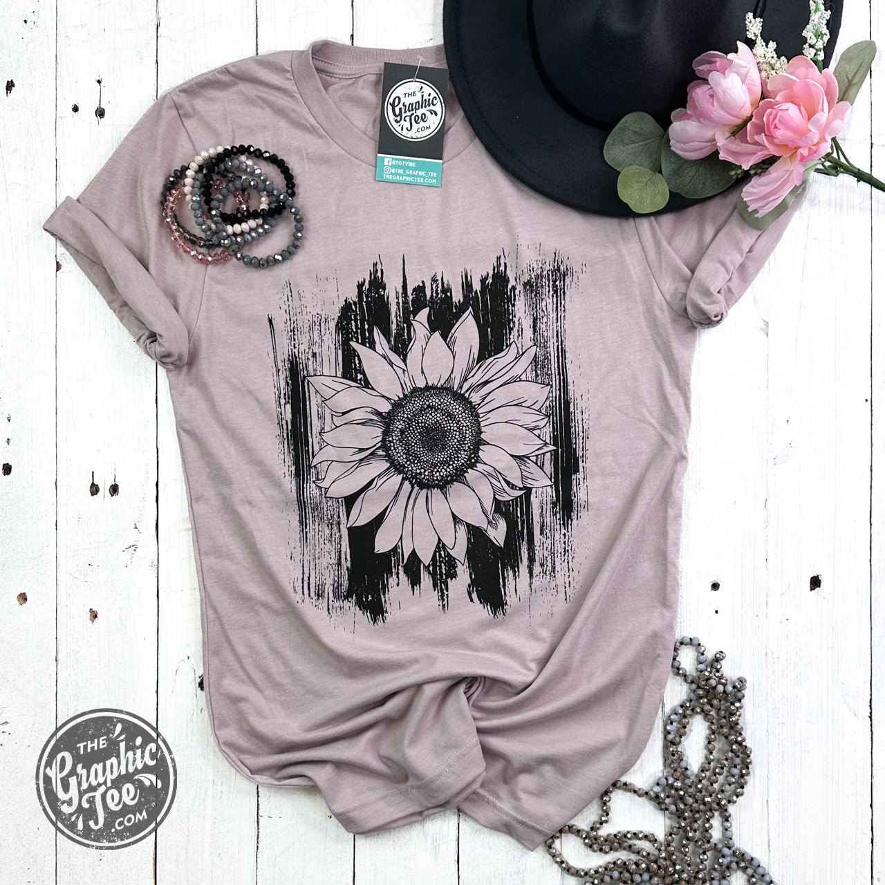 Sunflower with Brush Strokes Crewneck Tee - The Graphic Tee