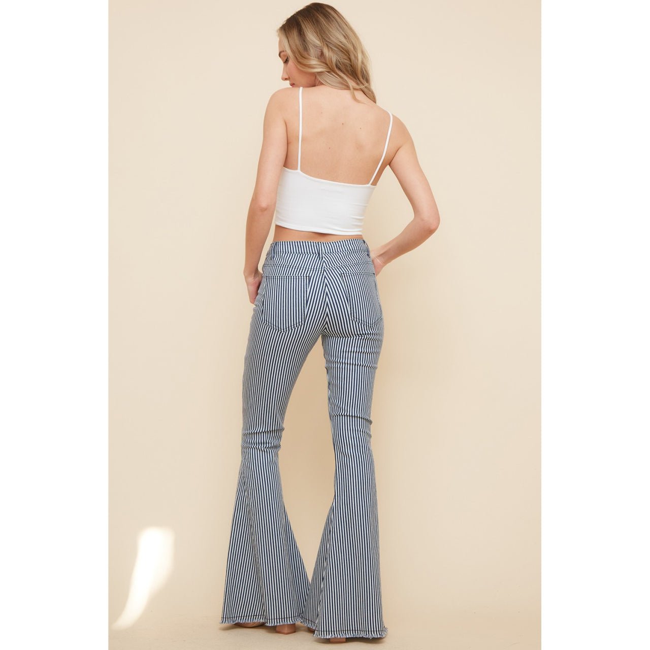 Taytum Pin Striped Bell Bottom Jeans - The Graphic Tee
