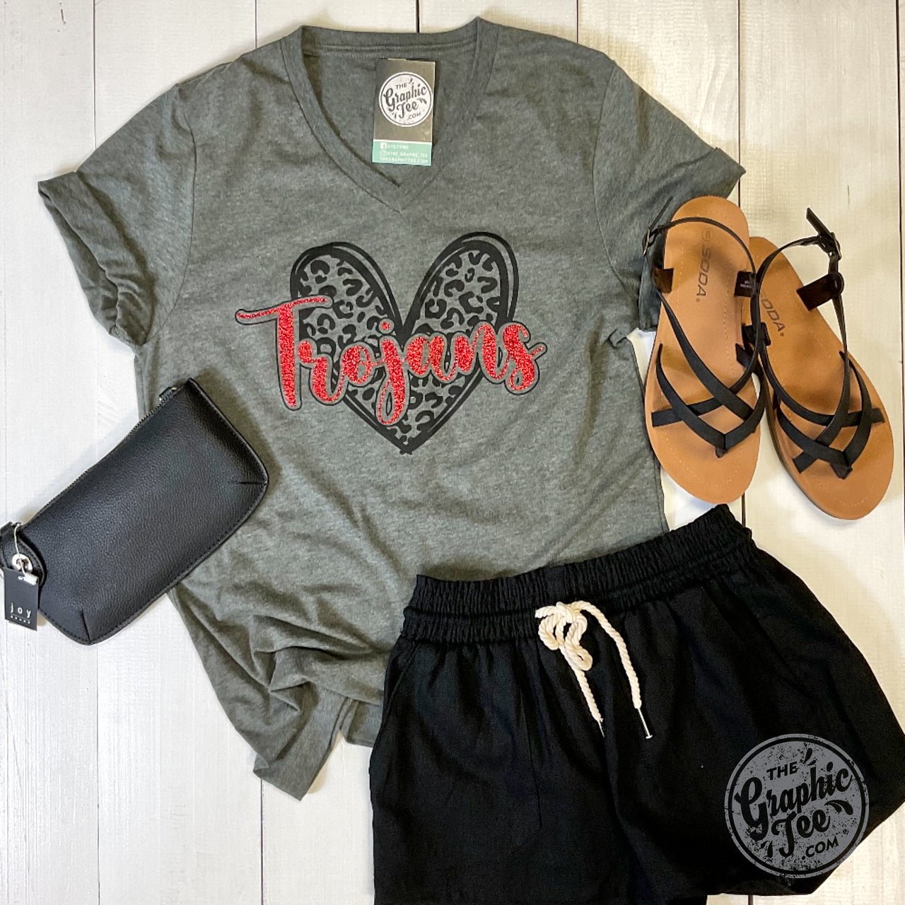 Trojans Cheetah Heart Short Sleeve V-Neck Tee - The Graphic Tee