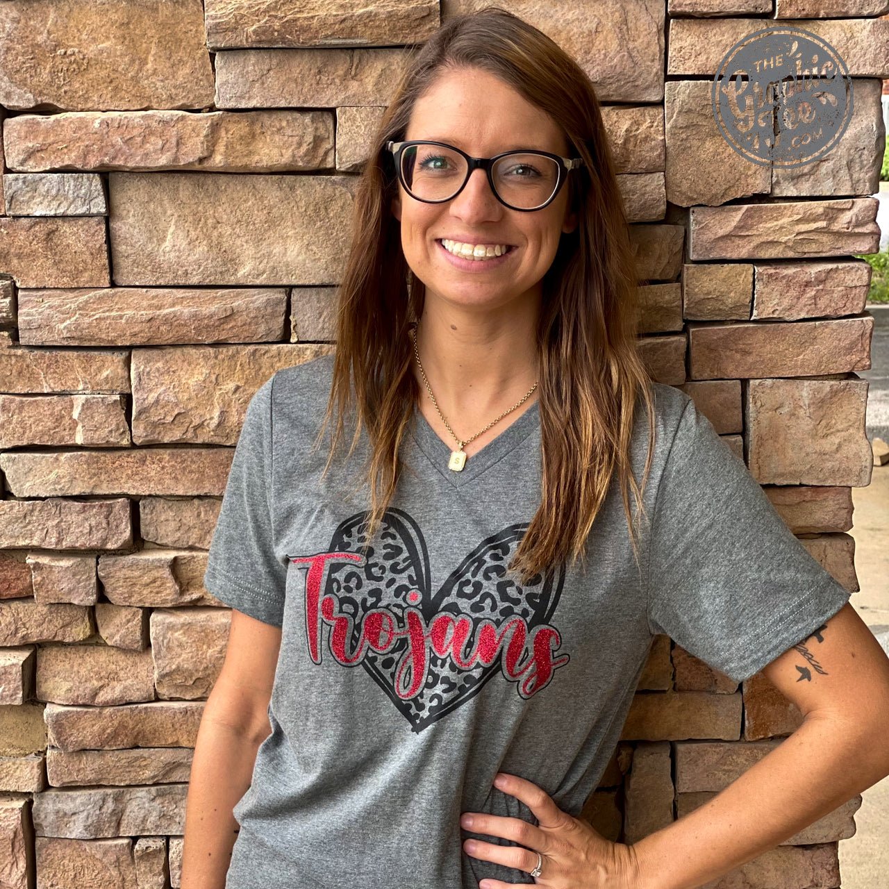 Trojans Cheetah Heart Short Sleeve V-Neck Tee - The Graphic Tee