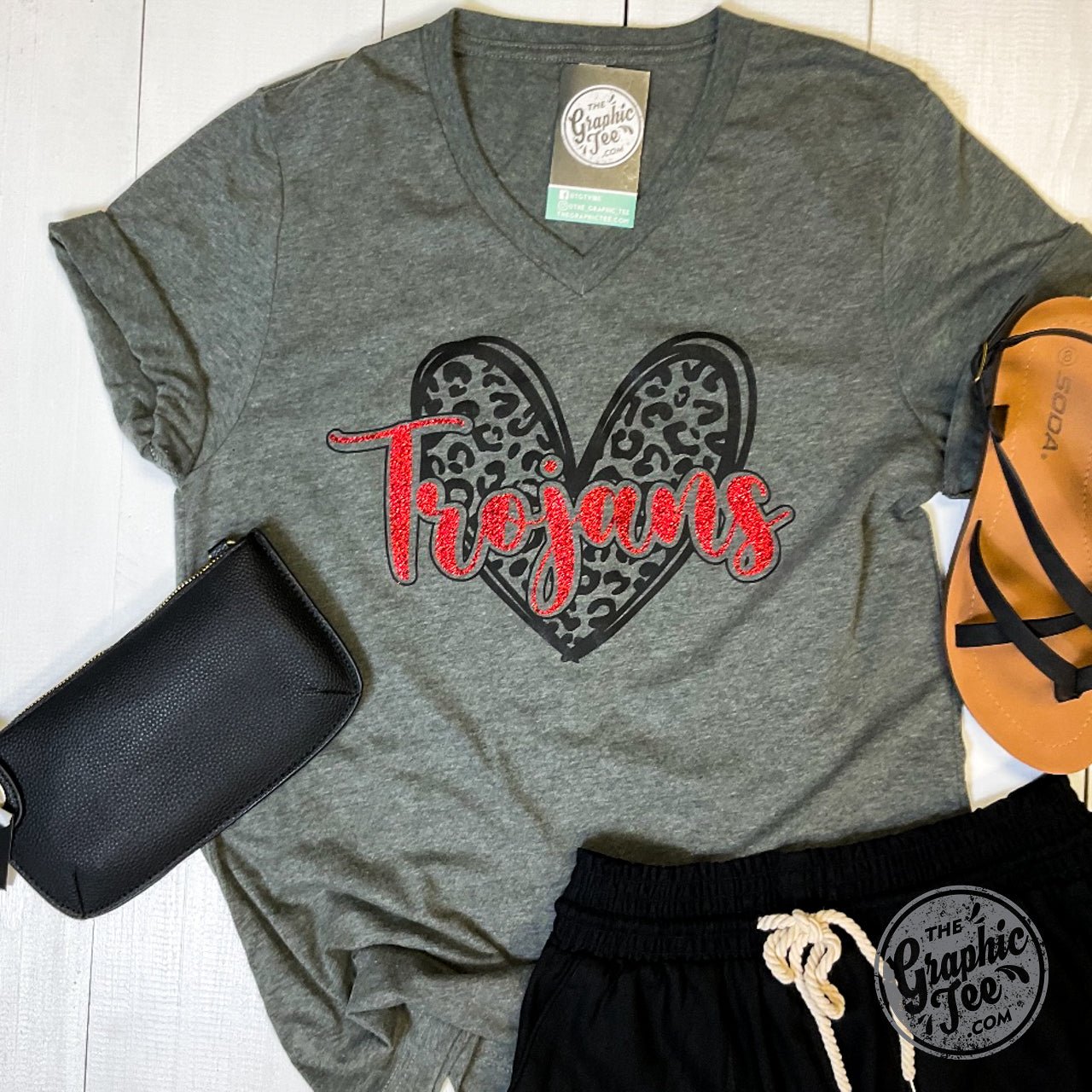Trojans Cheetah Heart Short Sleeve V-Neck Tee - The Graphic Tee