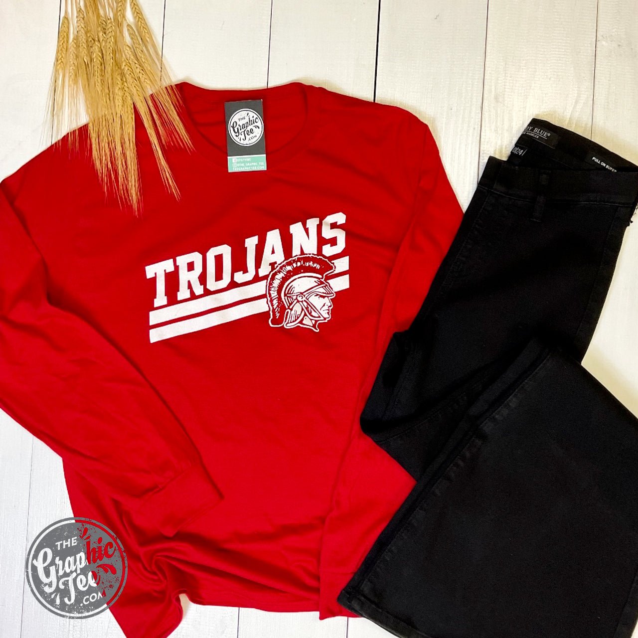 Trojans Double Stripe Red Long Sleeve Tee - The Graphic Tee