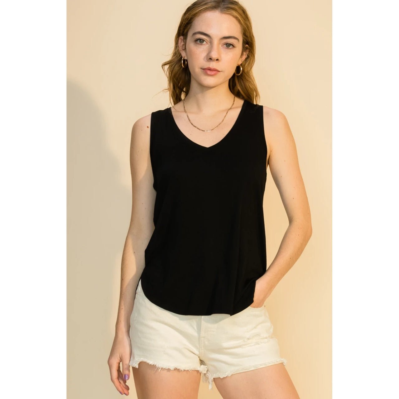 V-Neck Curved Hem Tank - The Graphic Tee