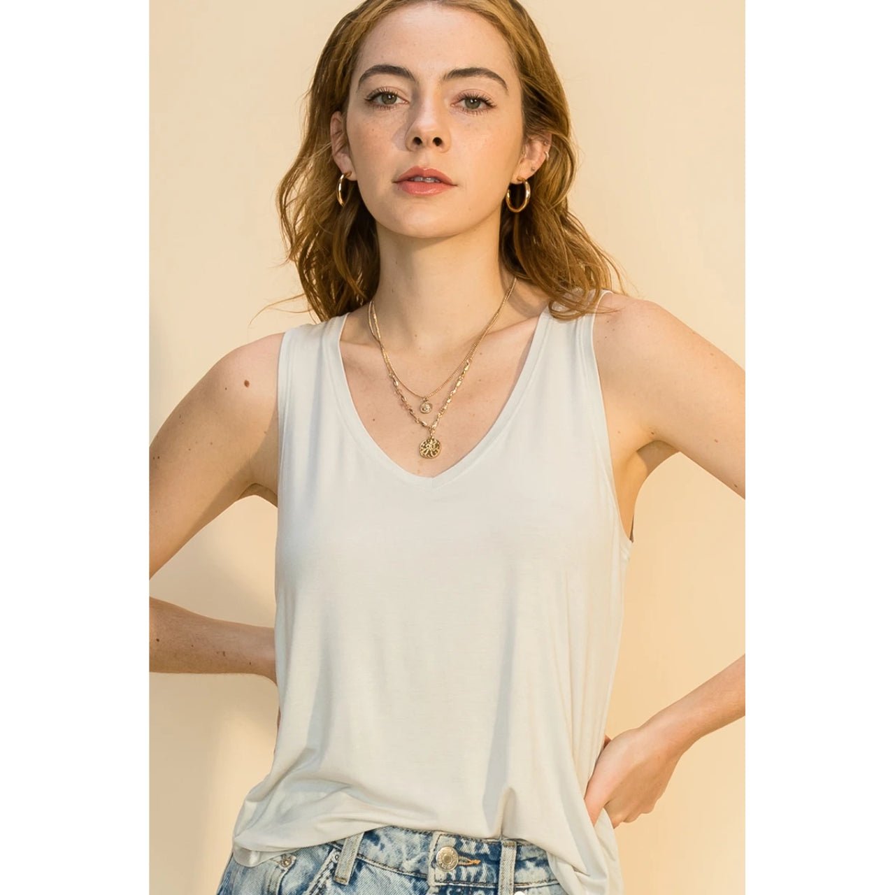 V-Neck Curved Hem Tank - The Graphic Tee