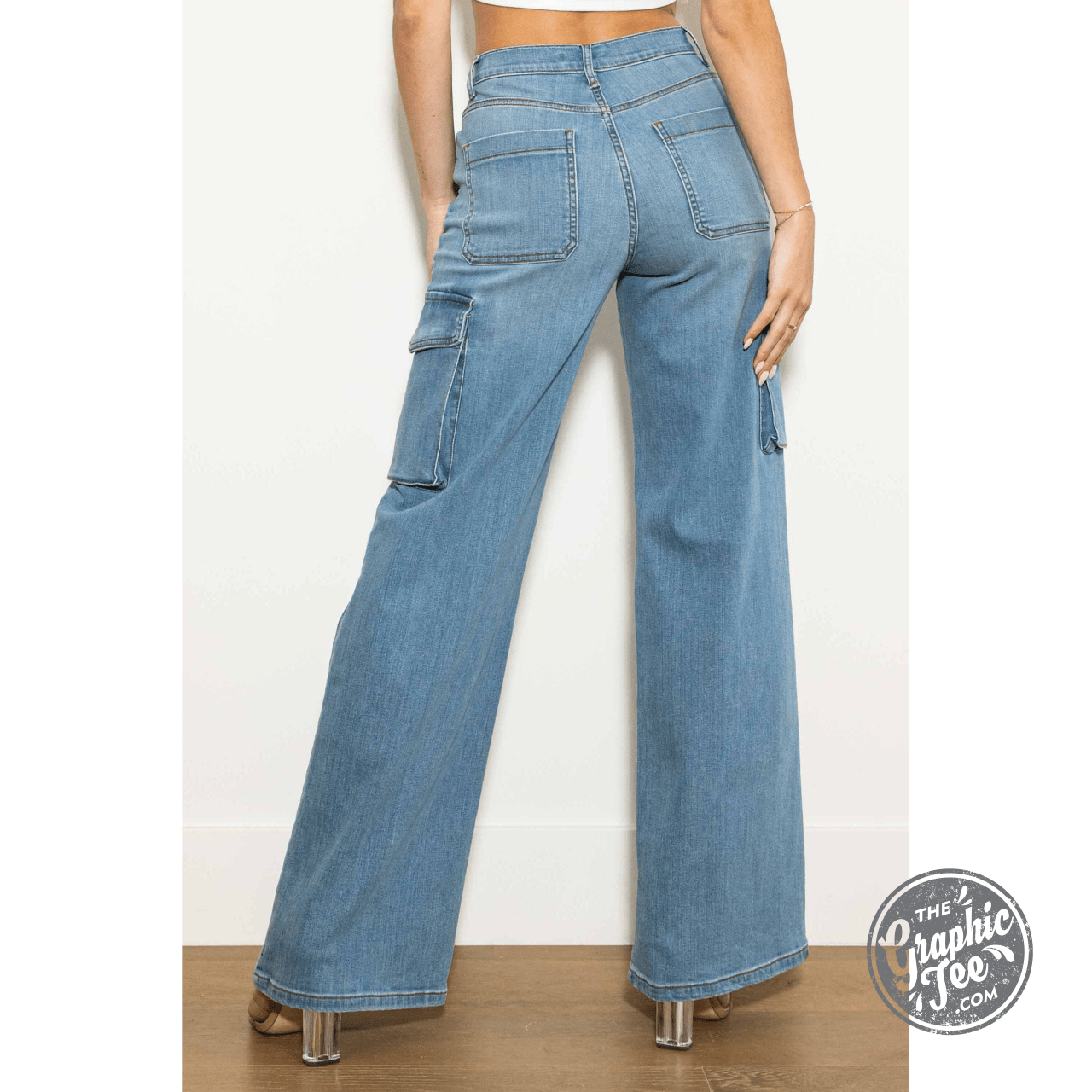 Vibrant Crossed Waist Wide Cargo Jeans - The Graphic Tee