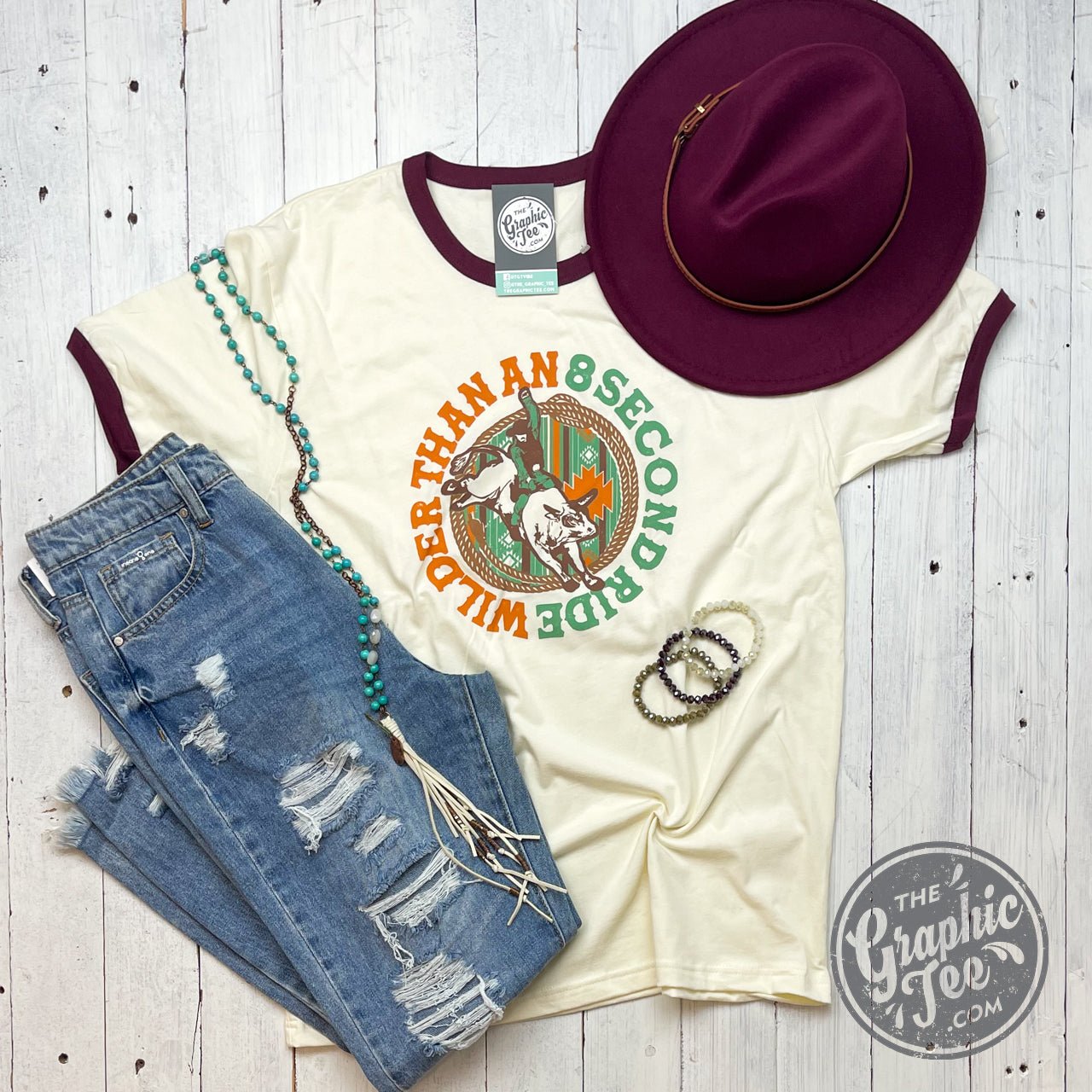 Wilder Than An 8 Second Ride Short Sleeve Ringer Tee - The Graphic Tee