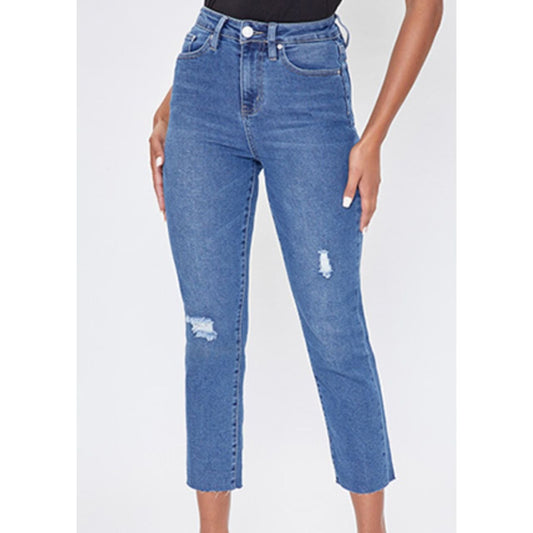 YMI Cropped Straight Leg Denim with Raw Hem - The Graphic Tee