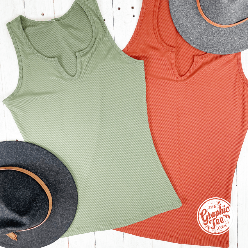 Zayla Split Neck Ribbed Knit Tank Top - The Graphic Tee