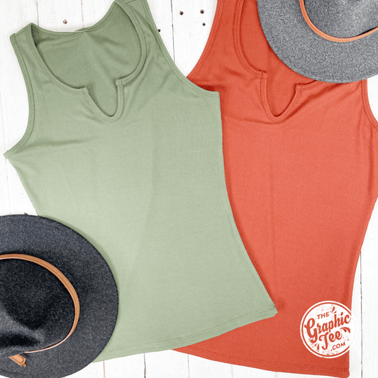 Zayla Split Neck Ribbed Knit Tank Top - The Graphic Tee