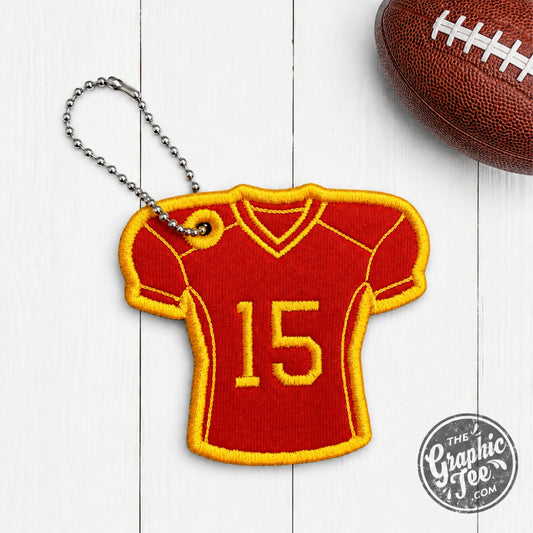 #15 Red and Gold Football Jersey Bag Tag