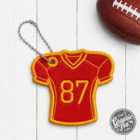 #87 Red and Gold Football Jersey Bag Tag