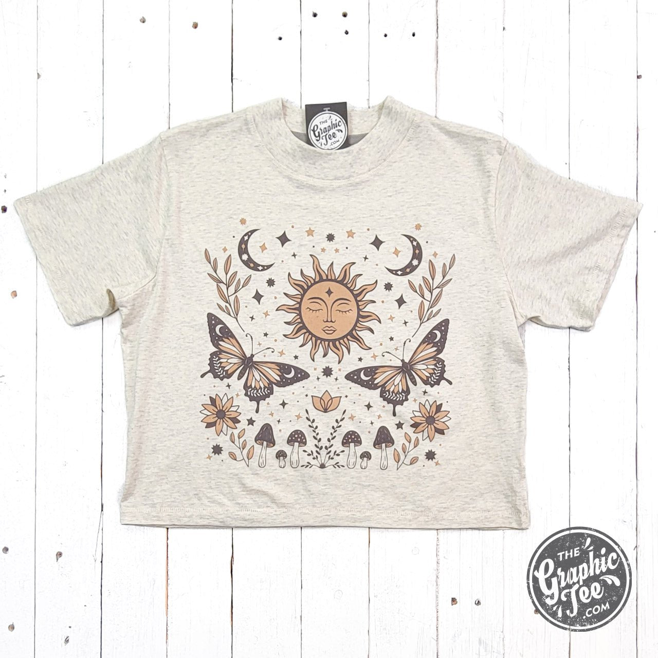 90's Vibes Celestial Mid Length Crop Drop Sleeve Short Sleeve Tee - The Graphic Tee