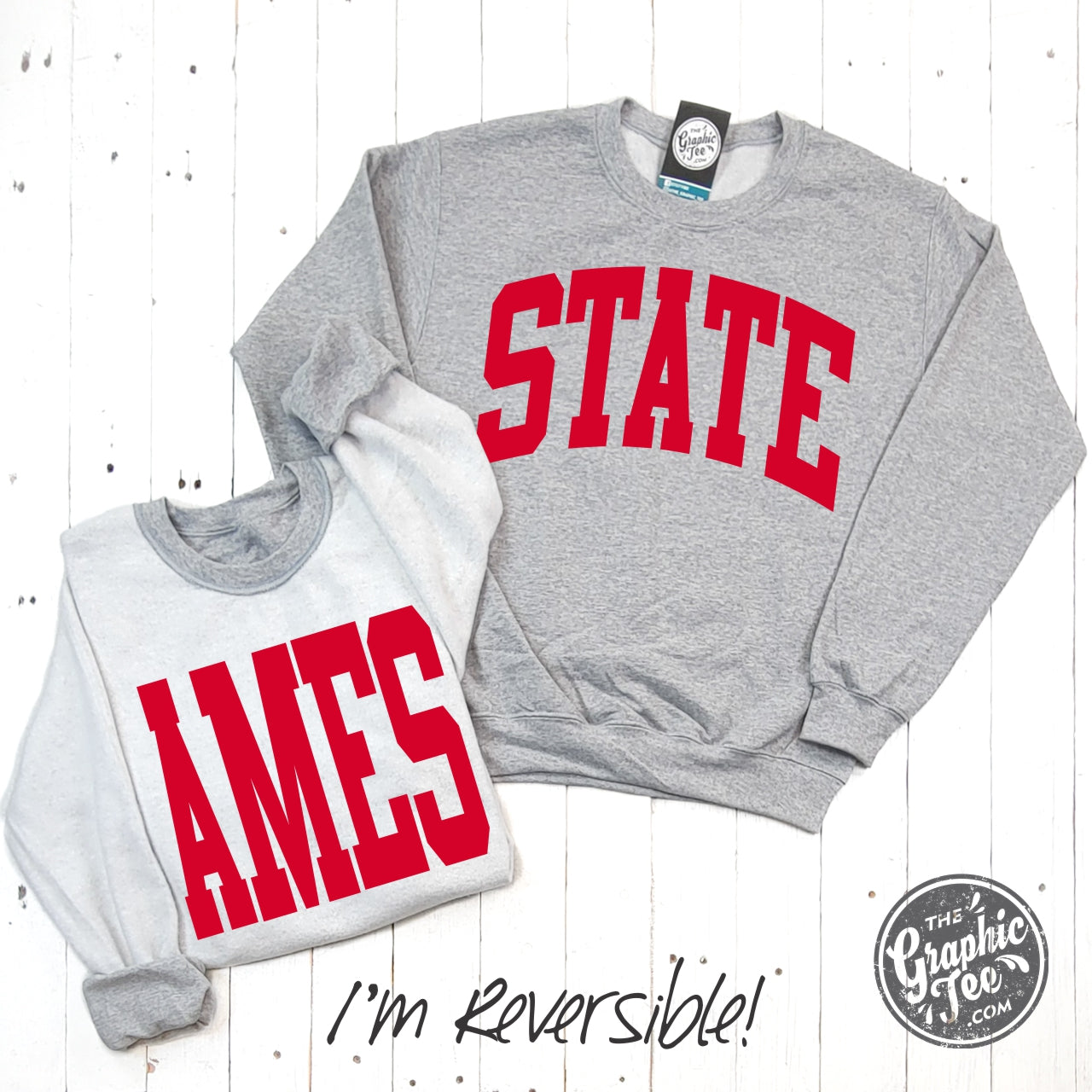 Ames/State Reversible Sport Grey Crewneck Sweatshirt