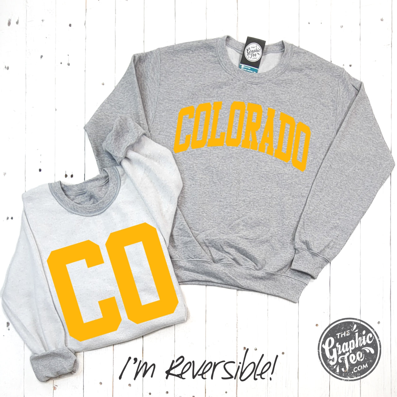 Colorado Gold Print Reversible Sport Grey Crewneck Sweatshirt