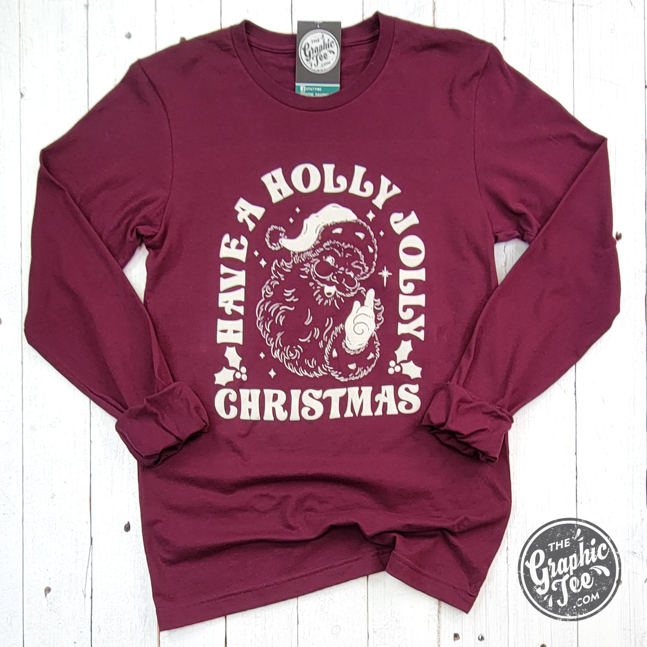 Have A Holly Jolly Christmas Maroon Long Sleeve Tee