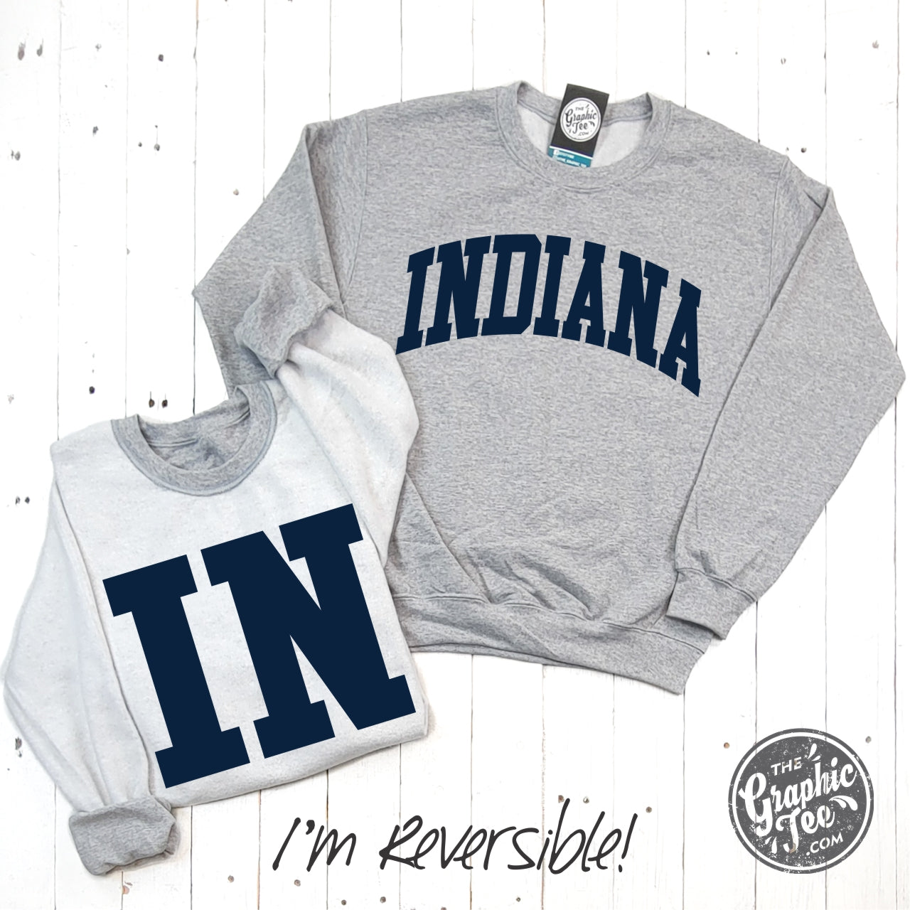 Indiana Navy Print Reversible Sport Grey Crewneck Sweatshirt