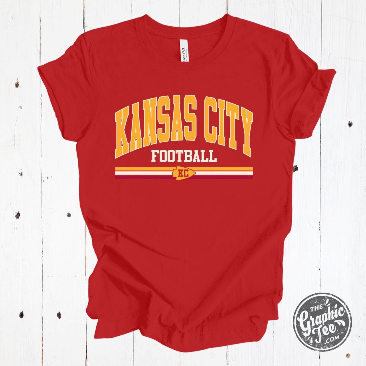 Kansas City Football Retro 3 Stripe Red Unisex Short Sleeve Tee
