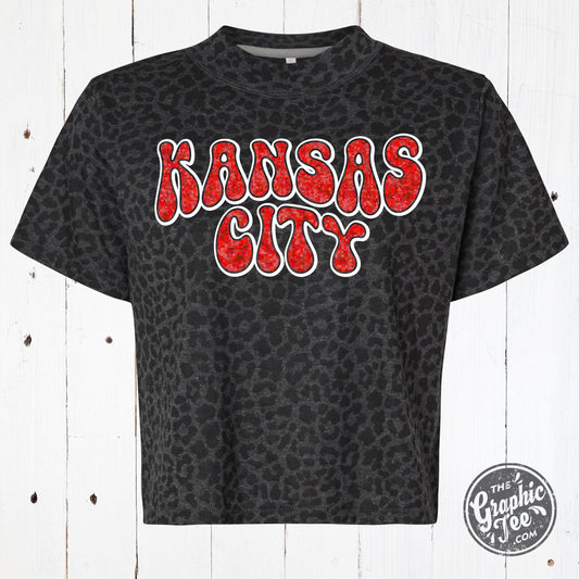 Kansas City Glitter Ladies Leopard Boxy Tee