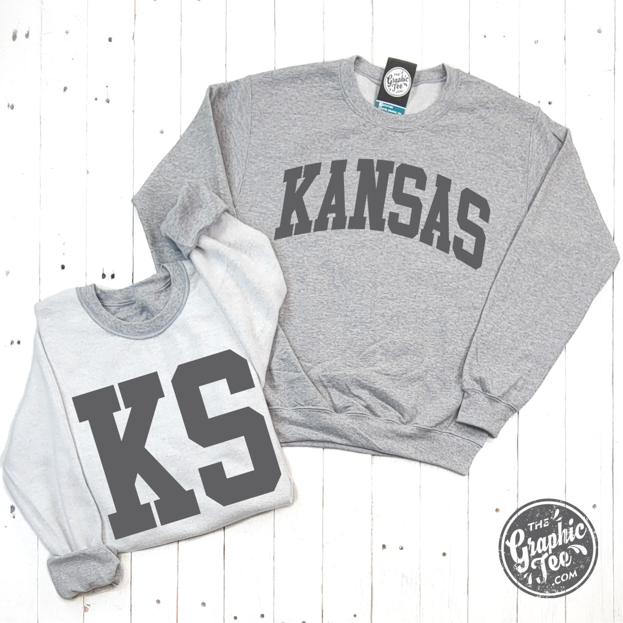 Kansas Charcoal Print Reversible Sport Grey Crewneck Sweatshirt