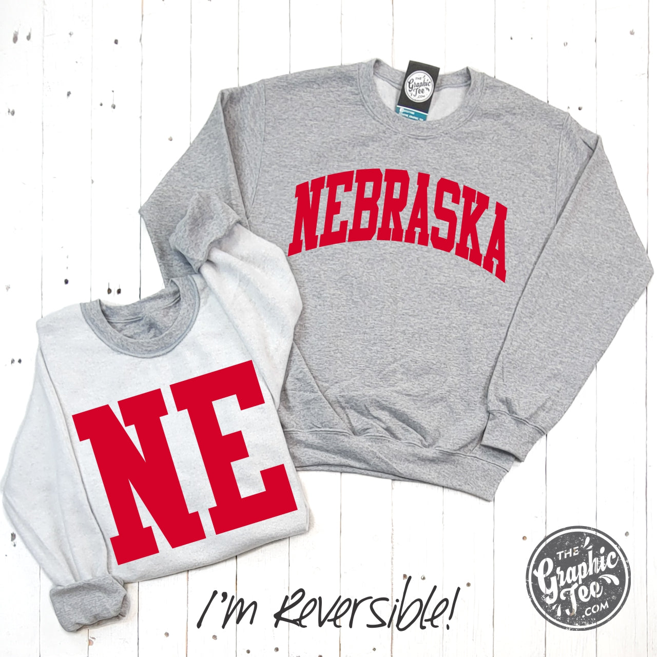 Nebraska Reversible Sport Grey Crewneck Sweatshirt