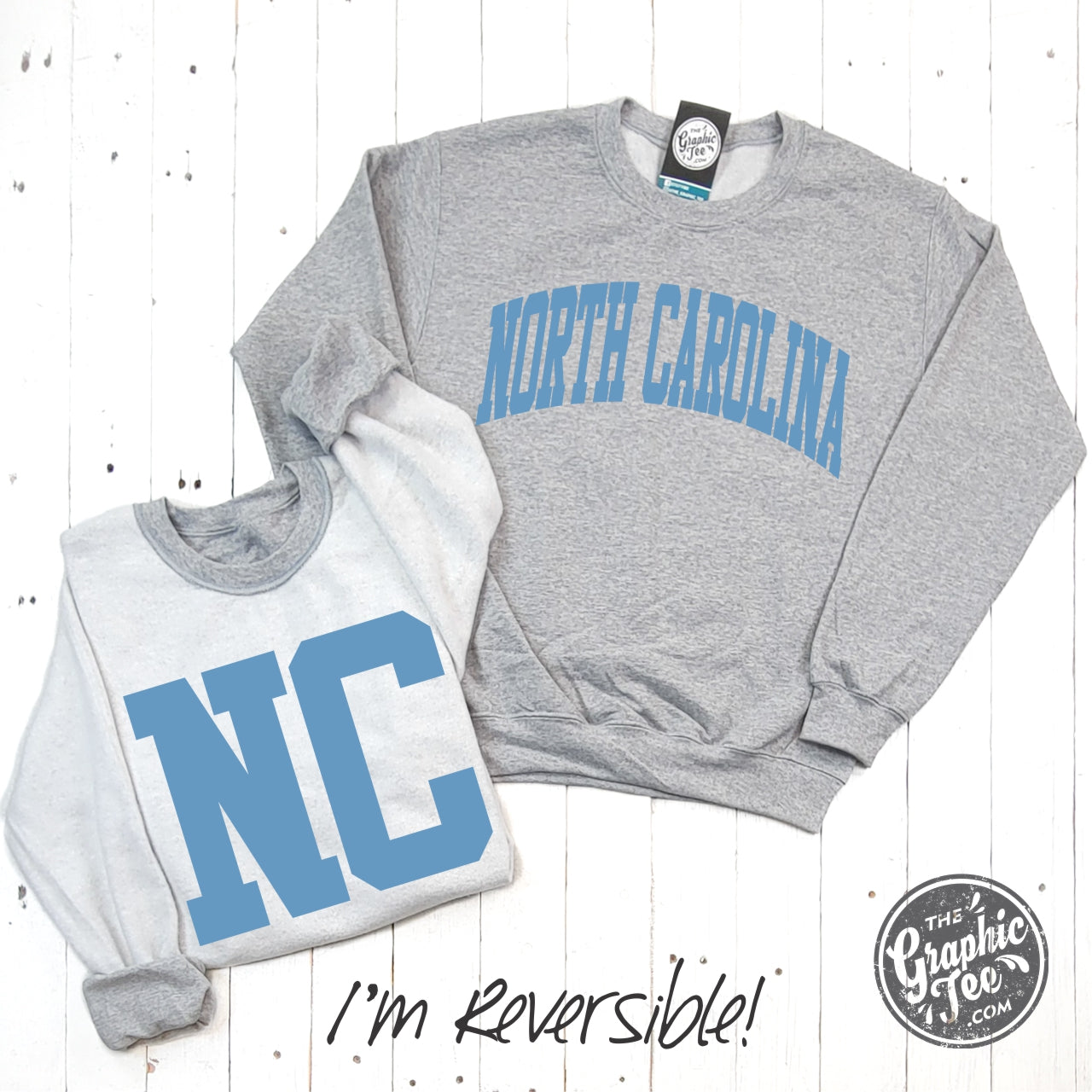 North Carolina Reversible Sport Grey Crewneck Sweatshirt