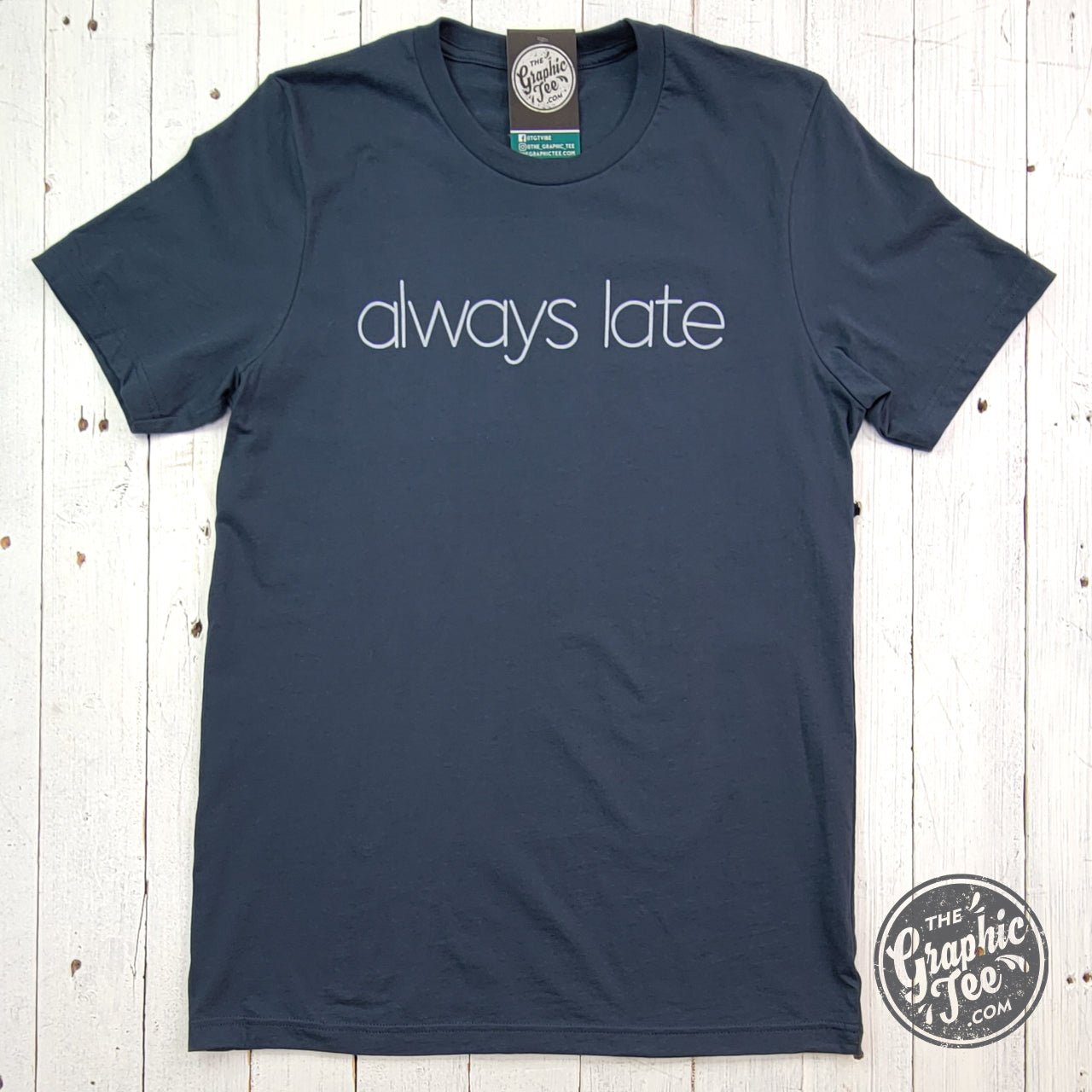 Always Late Vintage Navy Short Sleeve Tee - The Graphic Tee